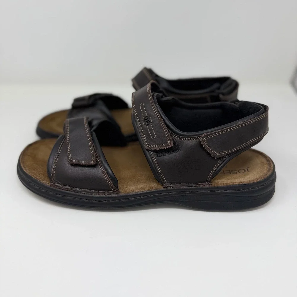 Josef Seibel Mens 44 US Brown Leather Adjustable Strap Sport Sandals Gorpcore